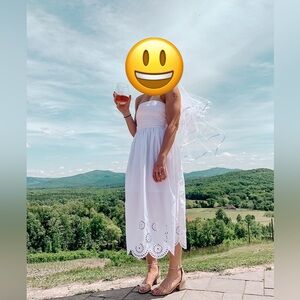 Abercrombie & Fitch white strapless poplin midi dress-perfect for bridal events!